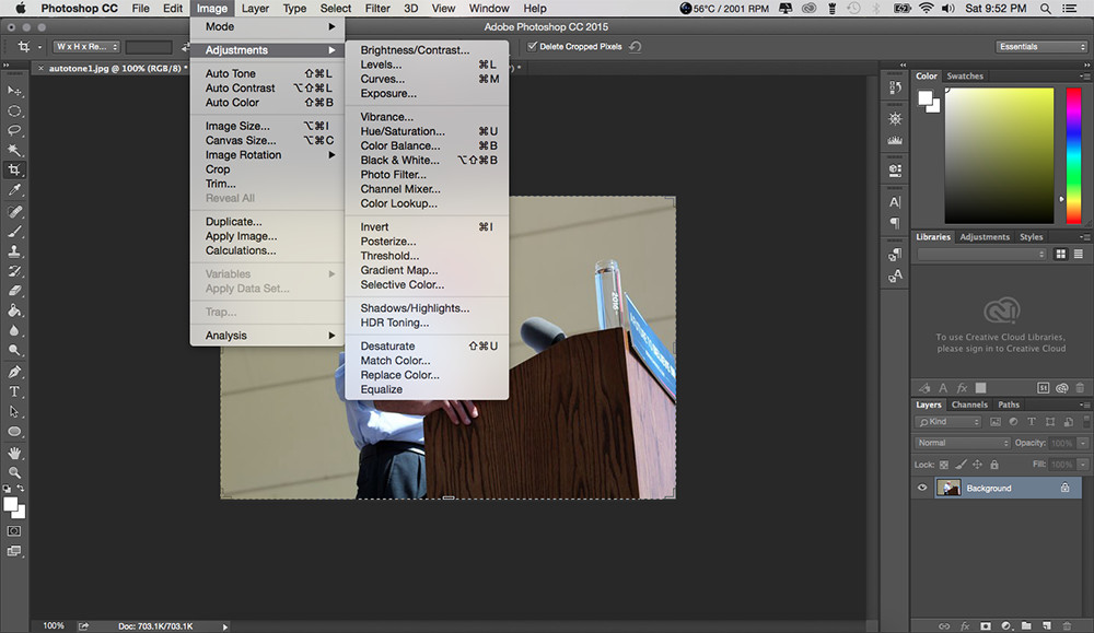 Adjustments window showing Bernie Sanders photo.