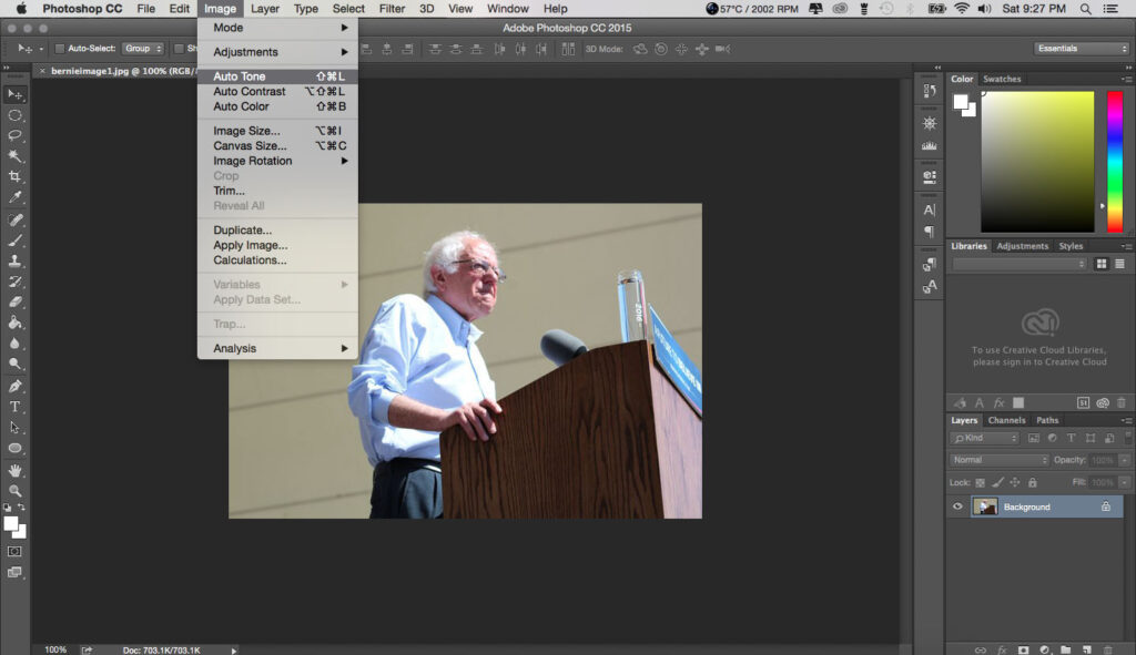 Bernie Sanders photo opened in edit window.