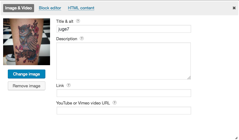 Edit area to add captions (required) to slider.