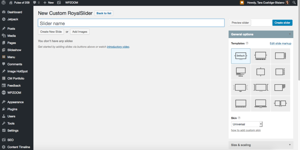 Main Royal Slider window for review.