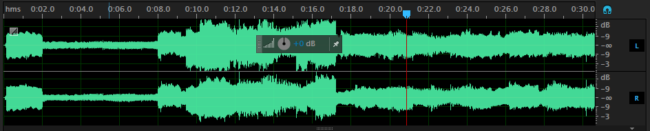 Zoomed out audio showing peaks an waves.